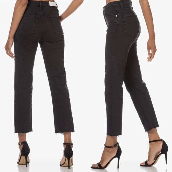 Re/Done- 70s High Rise Stovepipe Distressed Frayed Hem Jeans In Faded Black 26 - Picture 2 of 10